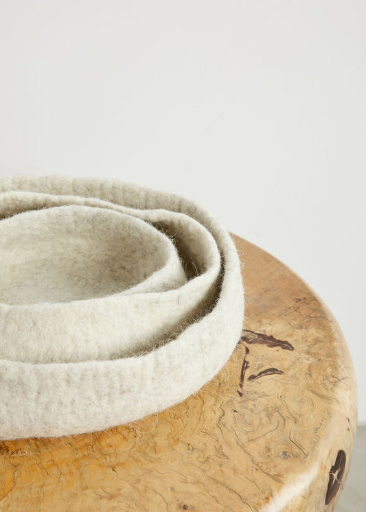 Natural White Hand Felted Nesting Bowls
