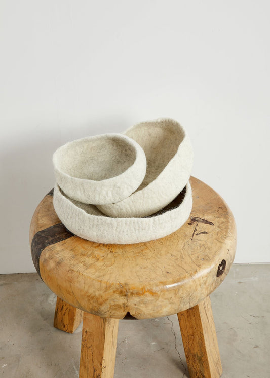 Natural White Hand Felted Nesting Bowls