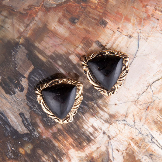 Jacquard Black Onyx Golden Earrings