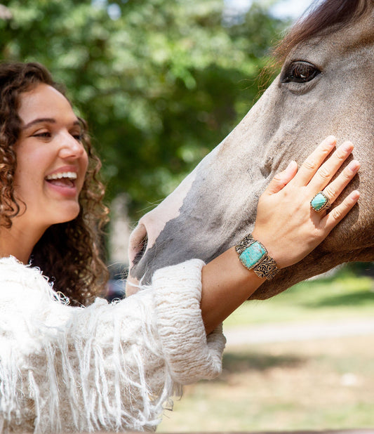 Jacquard Blue Turquoise Solid Golden Cuff Bracelet