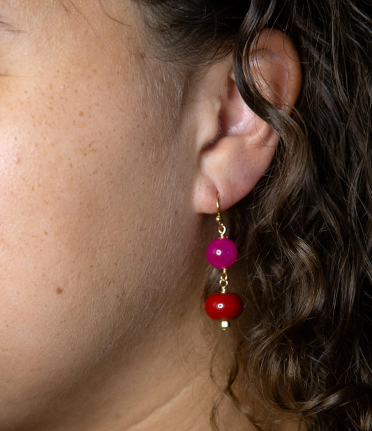 Jade Pink Fuchsia Sunset Red Golden Drop Earrings