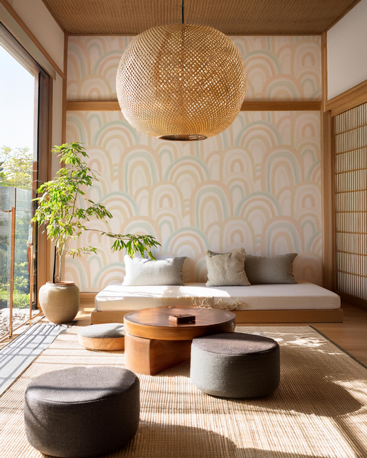 Rainbow Wallpaper, mint and peach