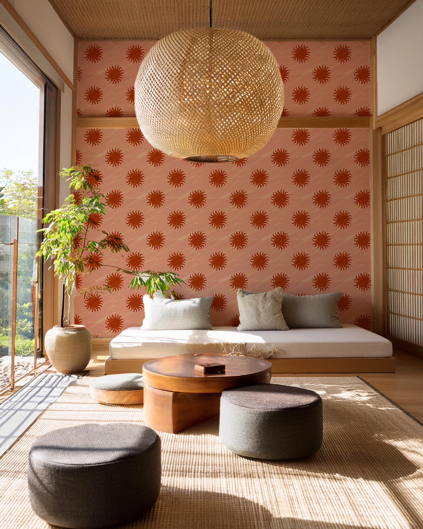 Sol Wallpaper, terra cotta and rust