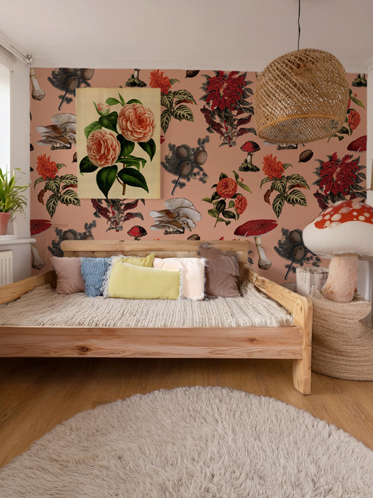 Shrooms Wallpaper, peach and red