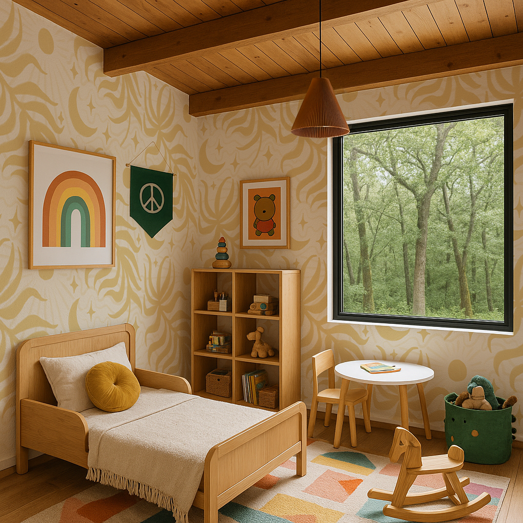 Lunar Leaf Wallpaper, beige and lemon