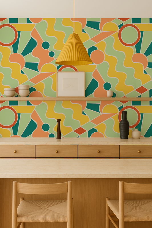 Day Trippin' Wallpaper, mint, blue, yellow and peach
