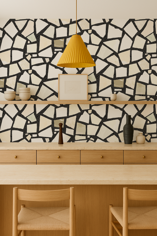 Dolce Terrazzo Wallpaper, black and white