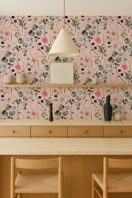 Floral Finds Wallpaper, pink