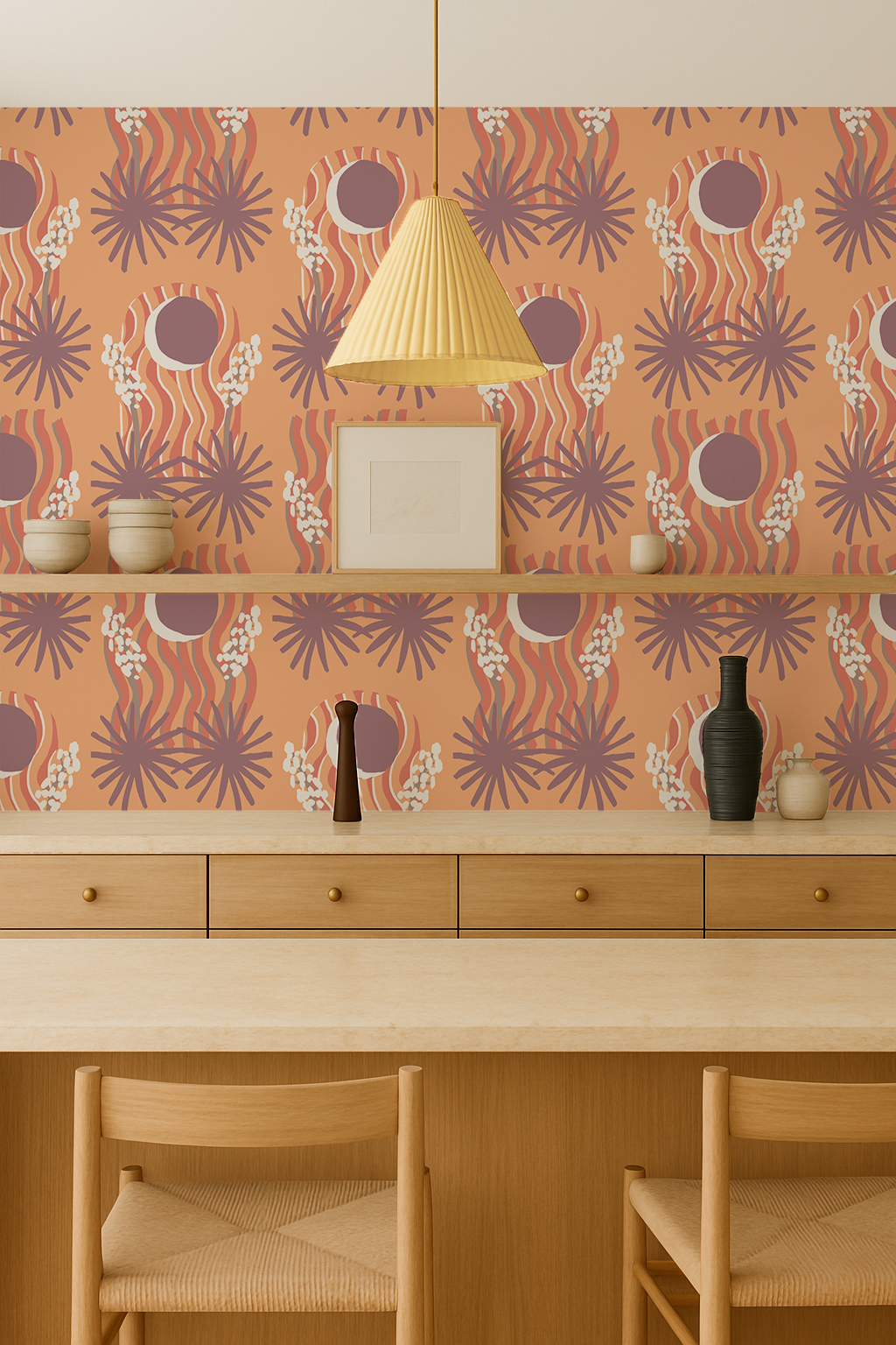 Yucca Moon Wallpaper, coral and purple