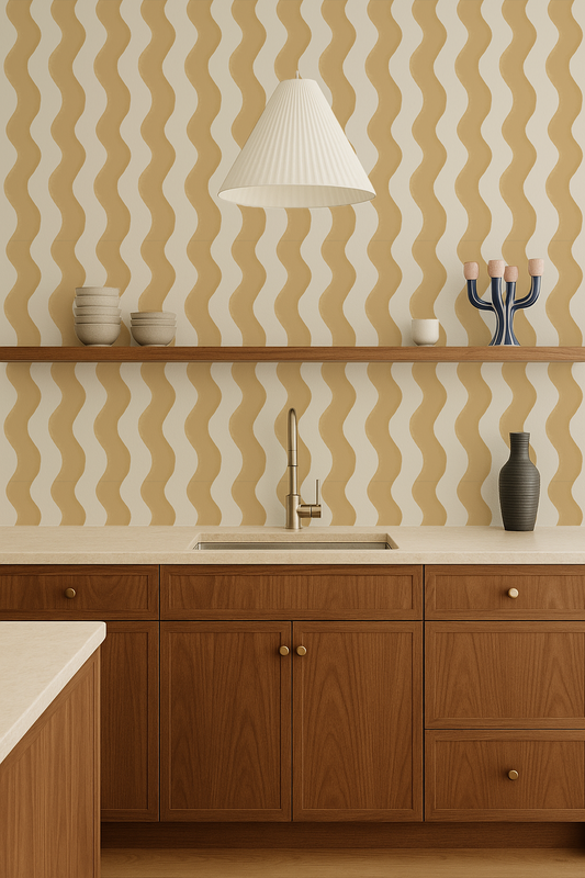 Ziggy Stripe Wallpaper, white and butter yellow