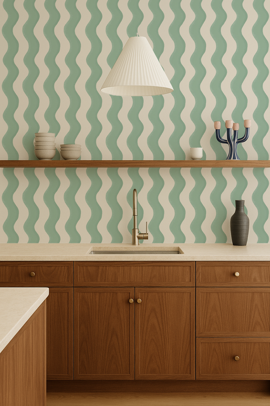 Ziggy Stripe Wallpaper, white and mint