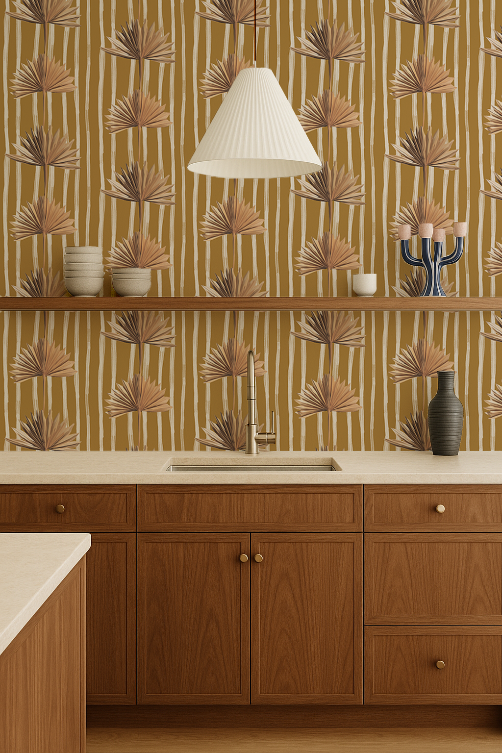 Stripey Palm Wallpaper, mustard