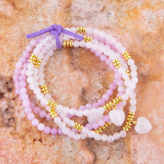 Lilac Jade Heart Charm Bracelet Set