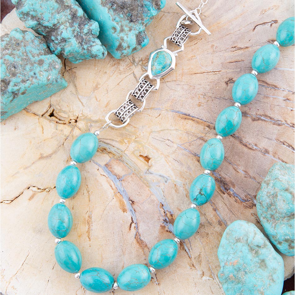 Linked Sterling Blue Turquoise Nugget Necklace