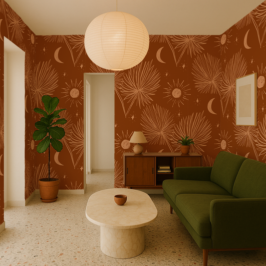 Night Palm Wallpaper, rust and peach