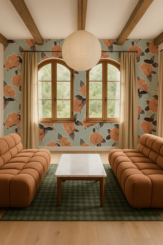 Camellia Wallpaper, light blue