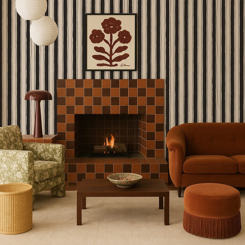 Riviera Stripe Wallpaper, off-white and black