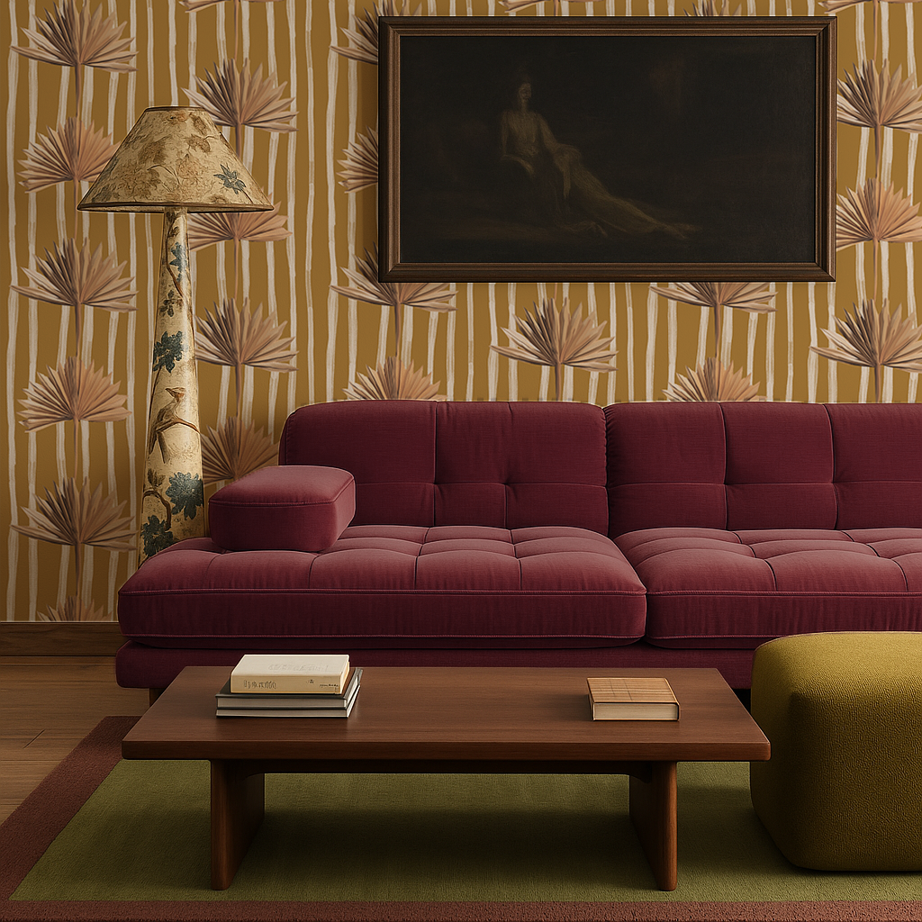 Stripey Palm Wallpaper, mustard