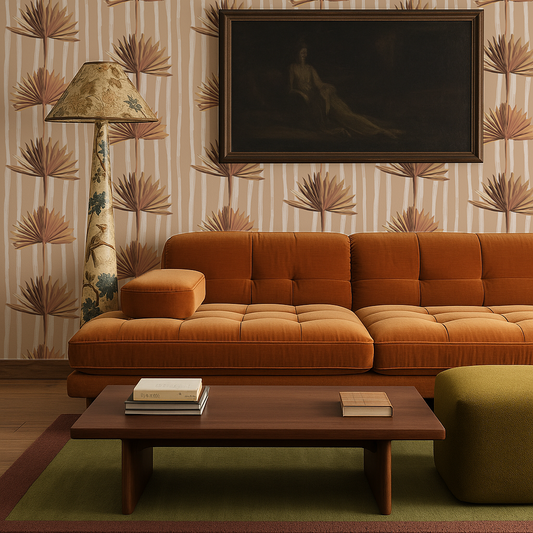 Stripey Palm Wallpaper, nude and off-white