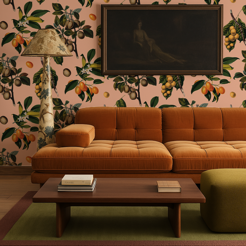 Vintage Orchard Wallpaper, peach