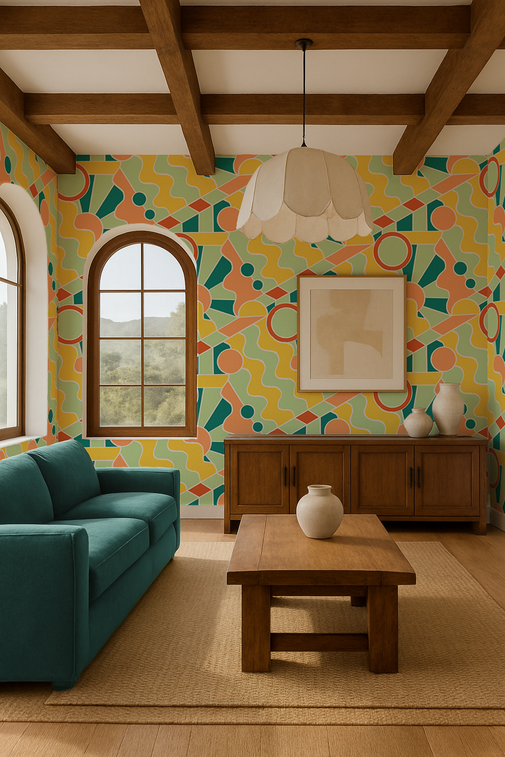 Day Trippin' Wallpaper, mint, blue, yellow and peach
