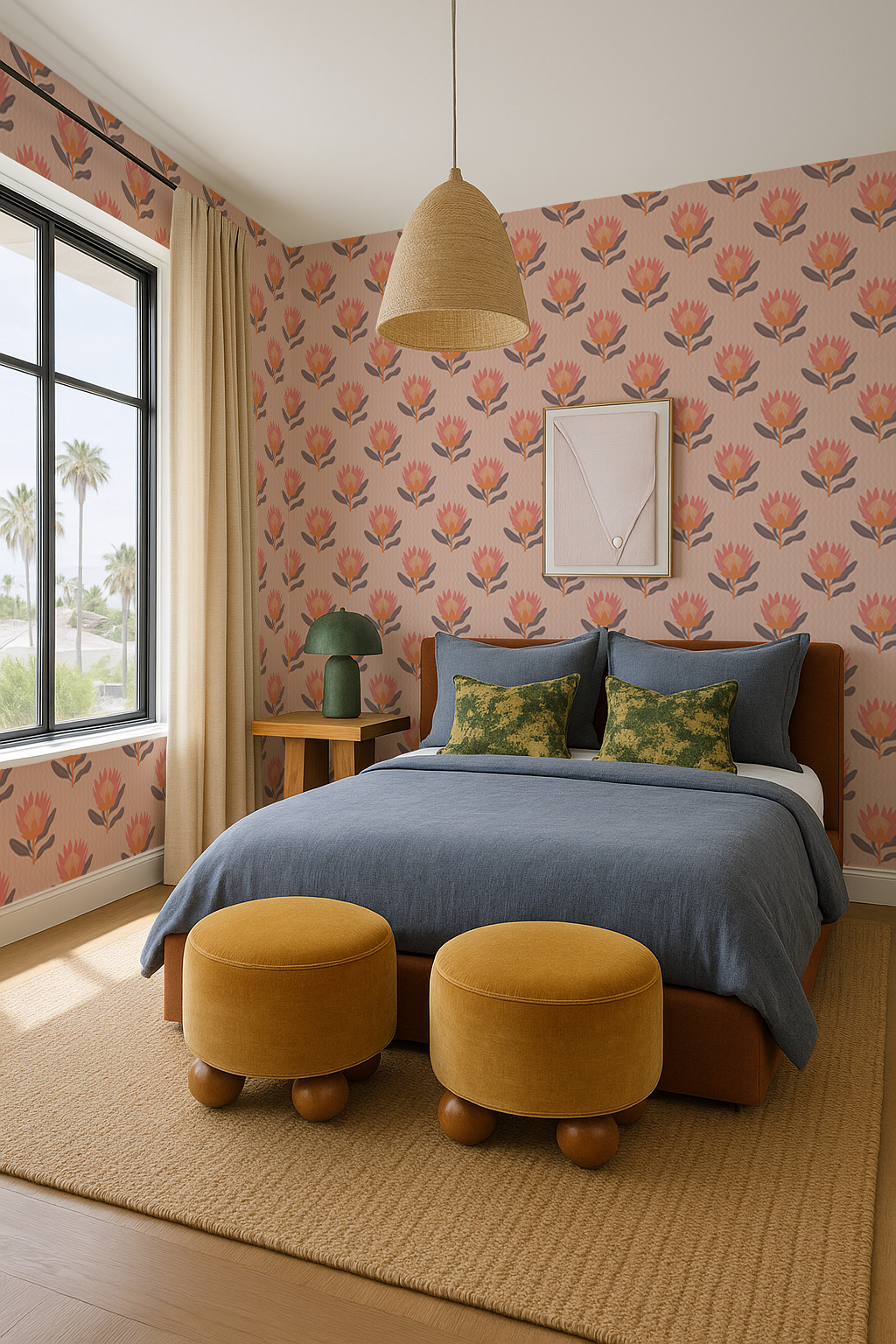 King Protea Wallpaper, coral and orange