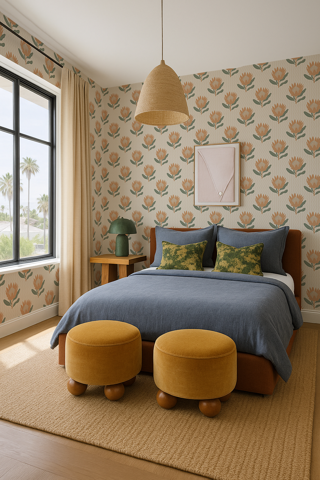 King Protea Wallpaper, neutral and apricot