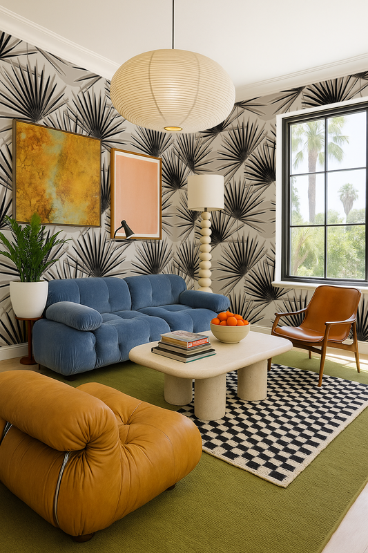 Palm Deco Wallpaper, black and neutral