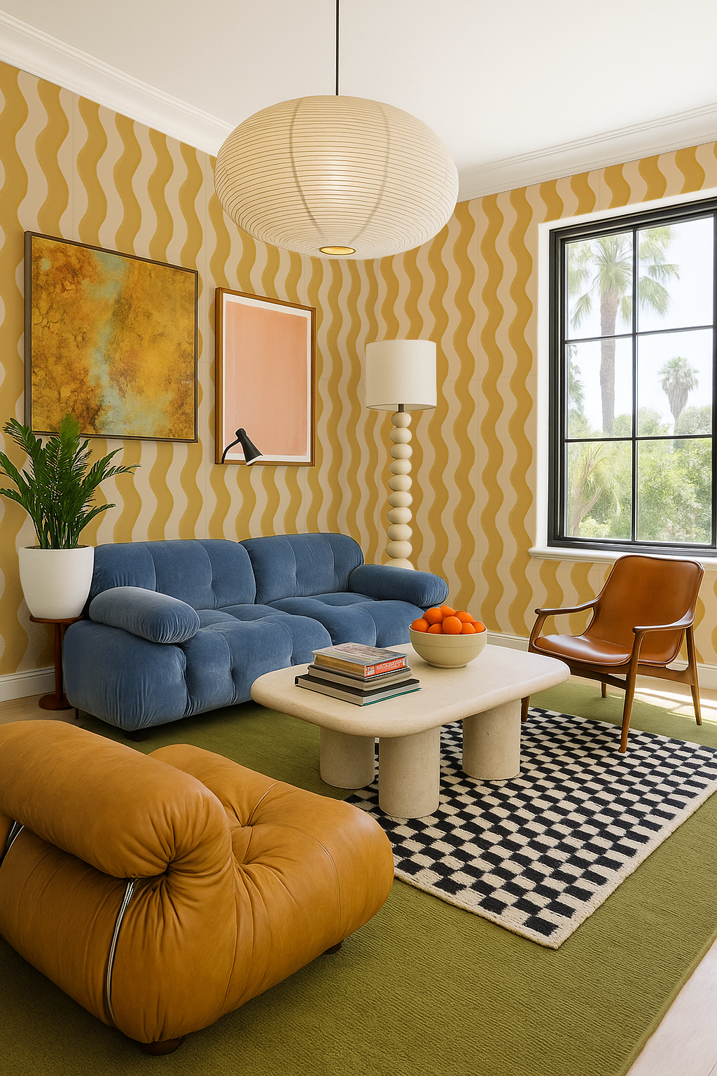 Ziggy Stripe Wallpaper, light apricot and mustard