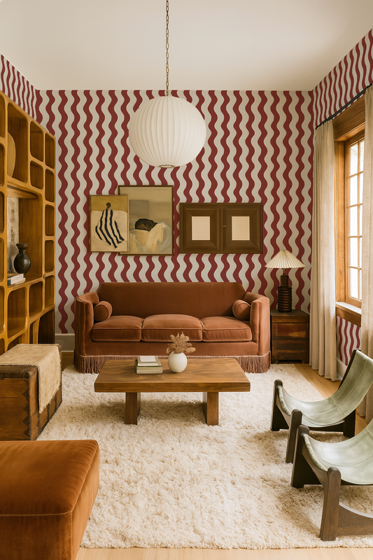 Ziggy Stripe Wallpaper, white and chili oil