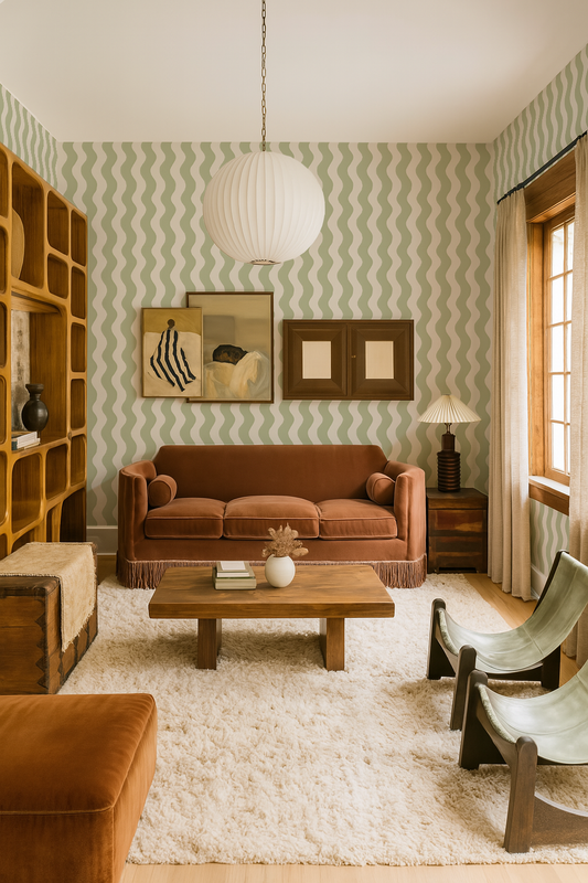 Ziggy Stripe Wallpaper, white and dusty lime