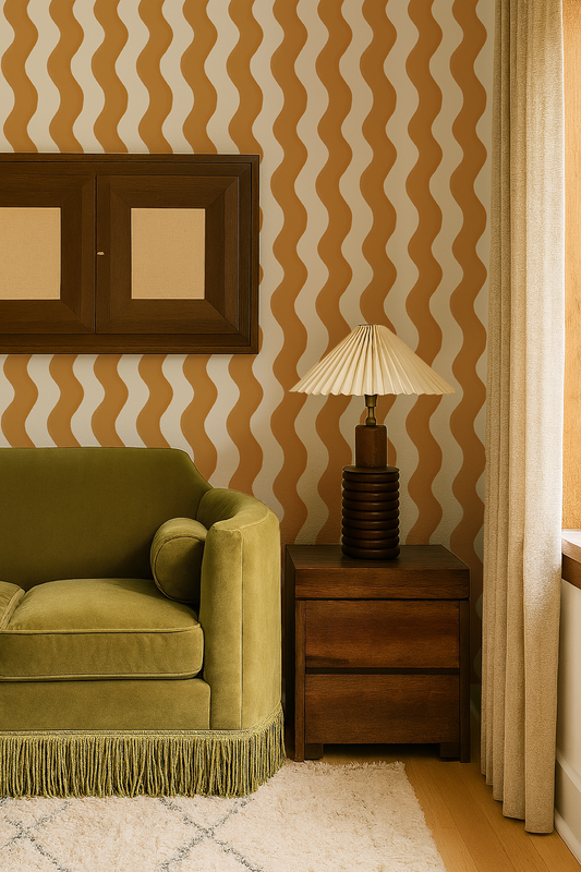 Ziggy Stripe Wallpaper, white and desert sun yellow