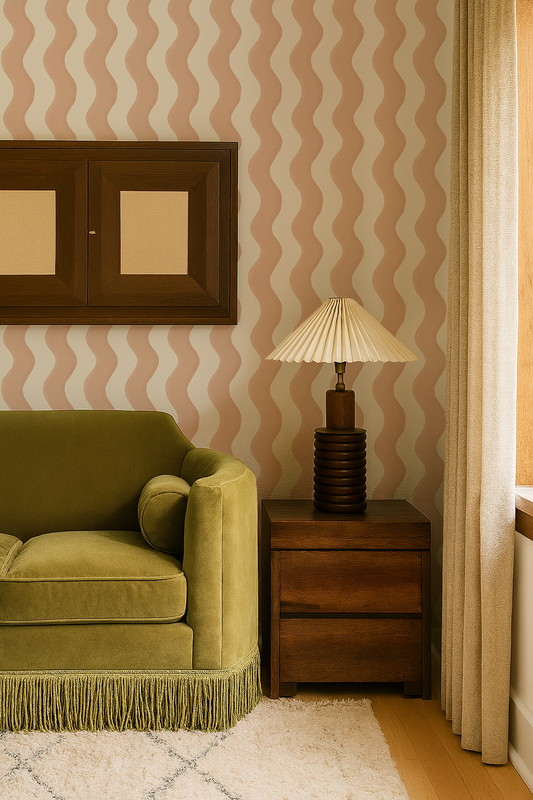 Ziggy Stripe Wallpaper, white and peach