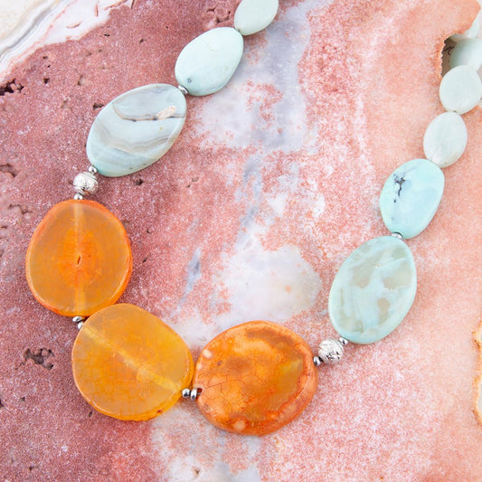 Minty Blue and Orange Nectar Necklace