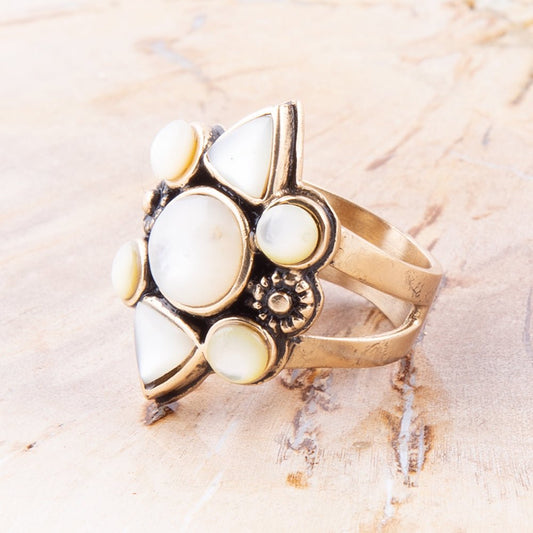 White Mother of Pearl Golden Statement Ring