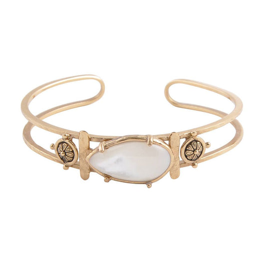 White Mother of Pearl Open Golden Cuff Bracelet