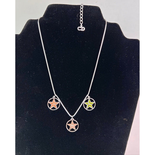 Christian Dior Multi Star Adjustable Silver Finish Necklace