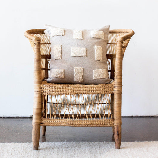 Blocks Organic Natural White Cotton Throw Pillow