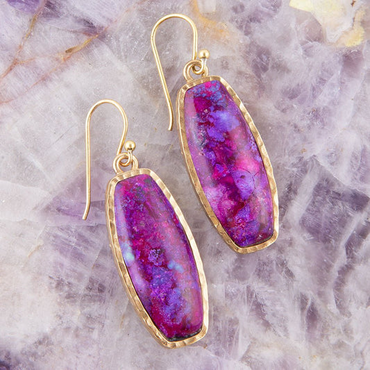 Odyssey Long Purple Turquoise and Bronze Statement Earrings