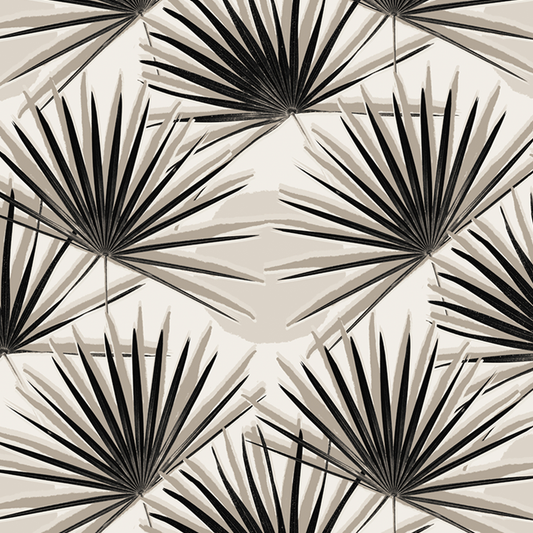 Palm Deco Wallpaper, black and neutral