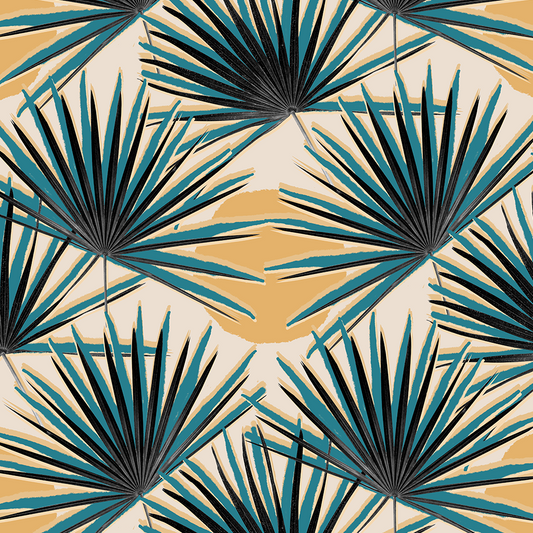 Palm Deco Wallpaper, blue & orange