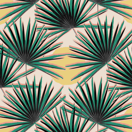 Palm Deco Wallpaper, green and yellow