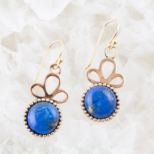 Petals of Blue Lapis Drop Golden Earrings