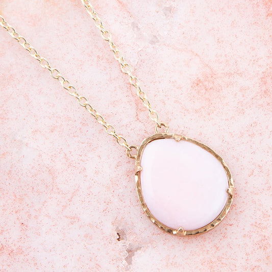 Pink Opal Teardrop Golden Necklace