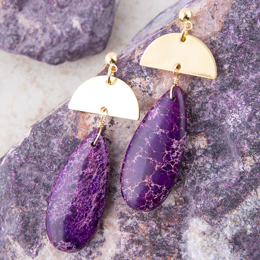 Prescott Purple Jasper Golden Drop Earrings