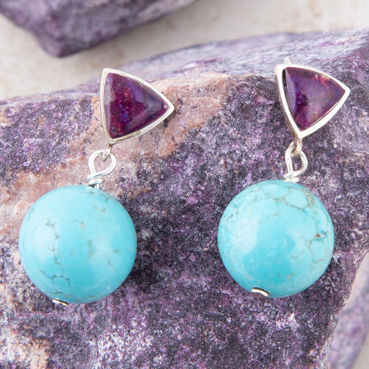 Prescott Purple Turquoise Sterling Silver Drop Earrings