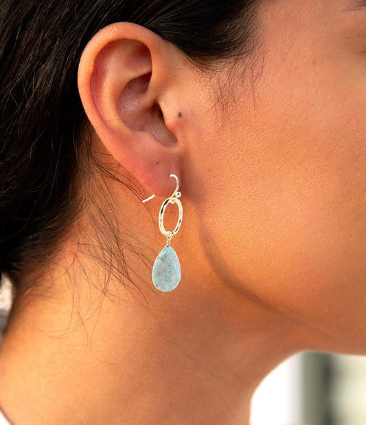 Pretty Drops of Blue Amazonite Golden Drop Earrings