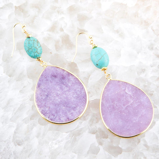 Purple Amethyst Tear Golden Drop Earrings