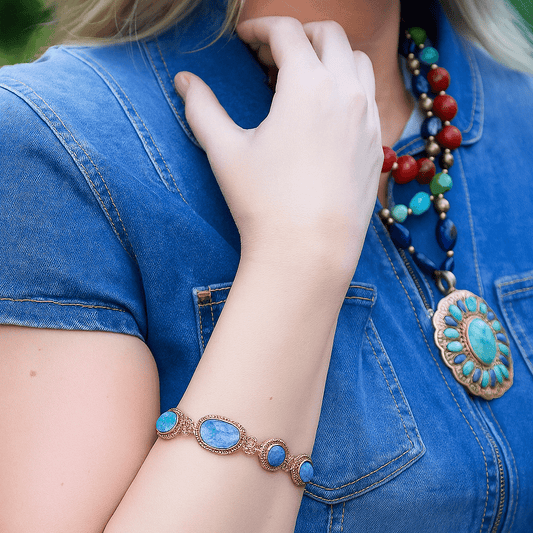 Roped Denim Blue Lapis Golden Link Bracelet