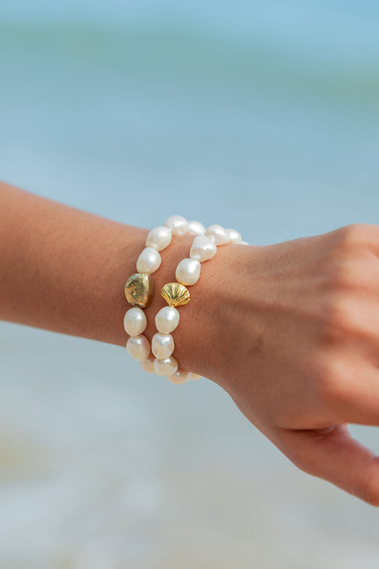 Sale - Stretchy Gold Nugget and Pearl Bracelet - Nohealani